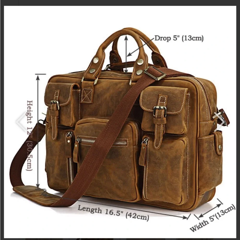 Casual Leather Briefcases Laptop Bag Brown Color Americana